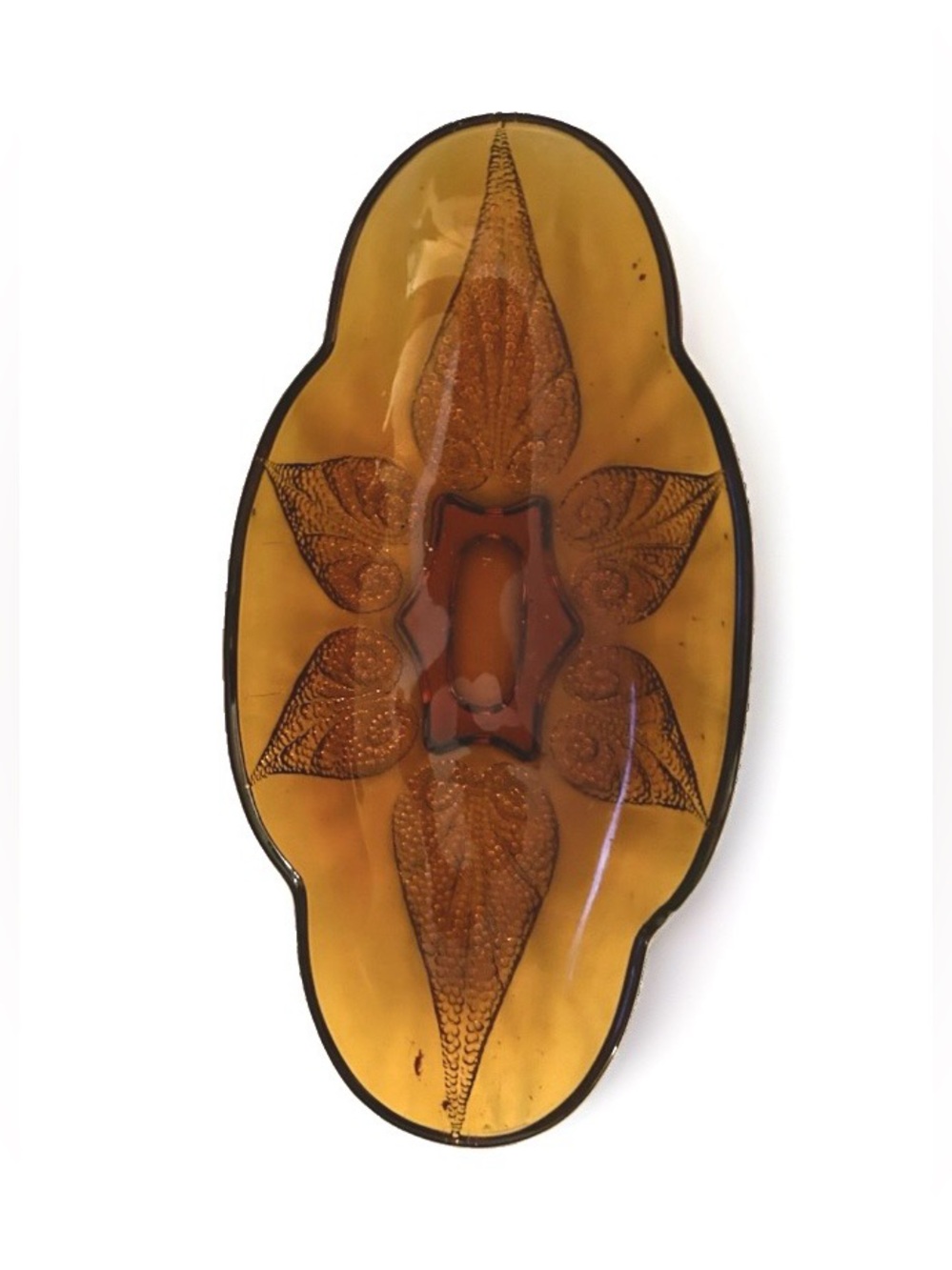 Vintage Indiana Amber Glass Dish Pebble Leaf Design